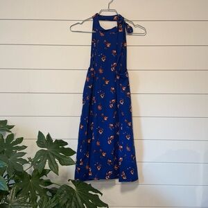 NWT 19 Cooper Cobalt Blue Floral Halter Dress with Tie Open Back - Size M
